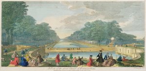 En utsikt över den stora kanalen i Fontainebleau, publicerad 1794 (färggravyr)